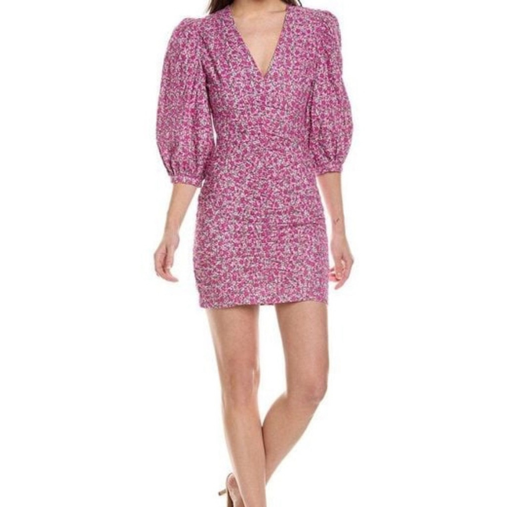 Maje Floral Pink Dress puff-sleeves floral size 10